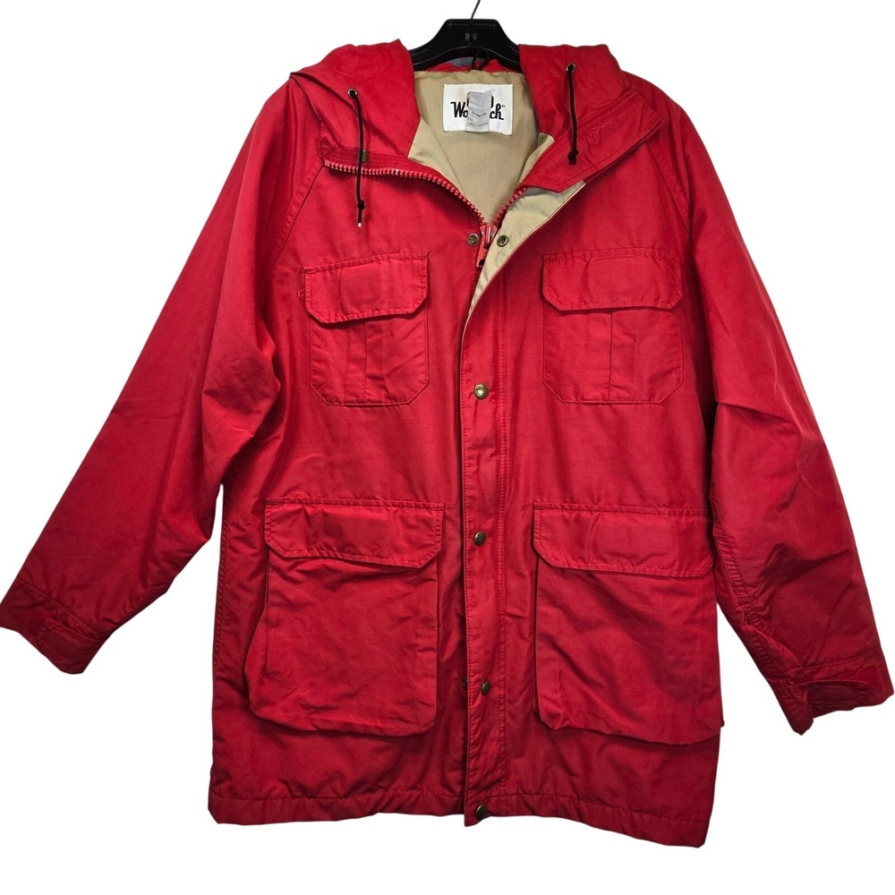 Woolrich‎ Red Lightweight Utility Jacket Coat Mens Spring Hunting Field USA Hood